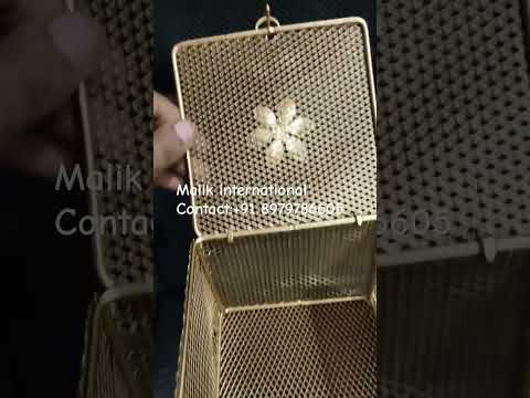 Gold Powder Coating Rectangle Metal Small Mesh Hamper Box, For Gifting, Size/Dimension: 2*4 Inch