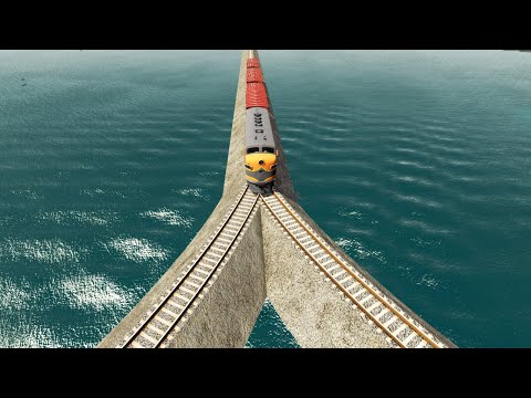 Trains vs Weird Y shape Bridge - BeamNG.Drive
