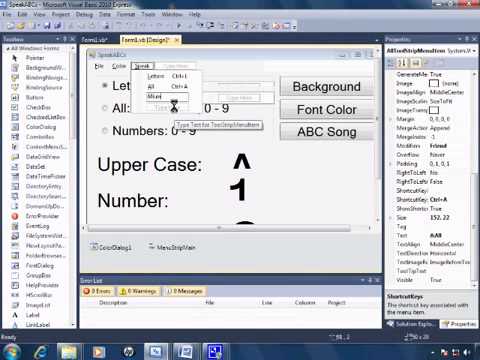 Visual Basic 2010 Express Tutorial 22   Adding A Menu   SpeakABCs 6 11 2
