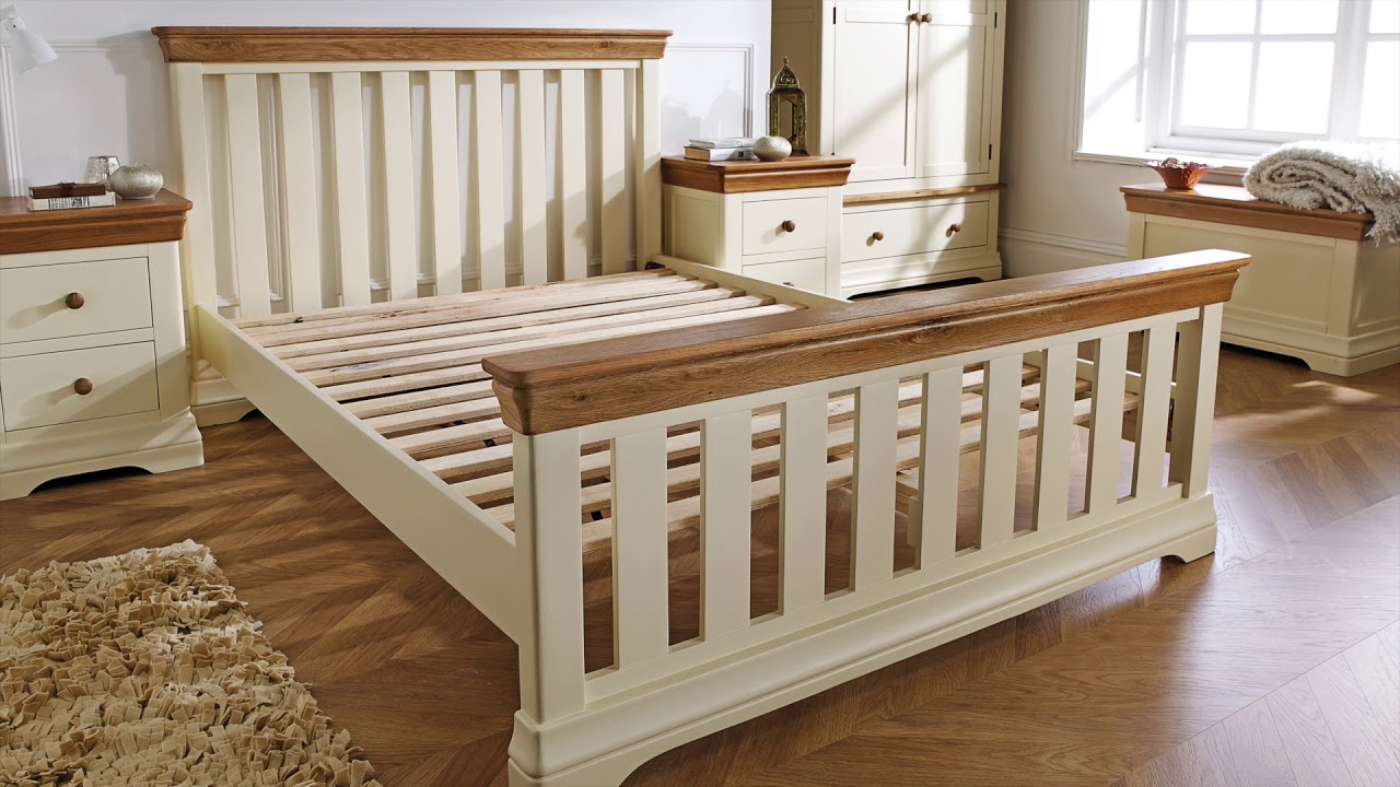 Farmhouse Cream Painted Oak Slatted Bed - Top Furniture