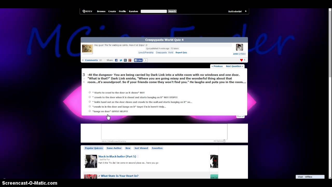 Quotev quiz time (creepypasta edition part 2!!!!)