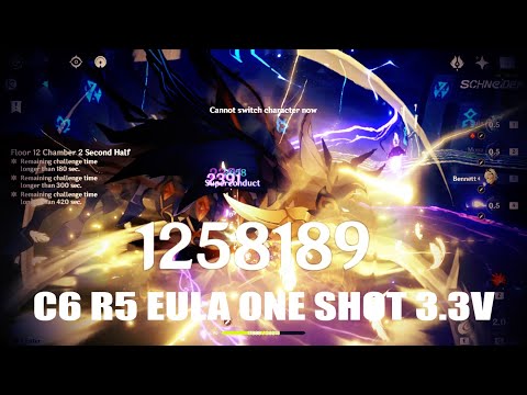 C6 Eula one shot Golden Wolflord - Spiral Abyss 3.3 | Genshin Impact
