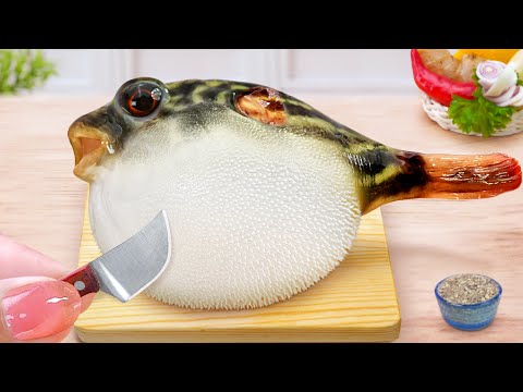 Slow Down Mimi! 😹 Miniature Grilled Japanese Puffer Fish 💗 Real Mini Food Tina Mini Cooking