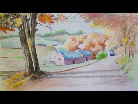 landscape nature drawing with colored pencils yplus
