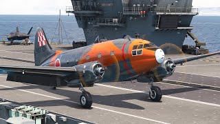 So Dangerous! Curtiss C-46 Commando JASDF Take Off From Warship