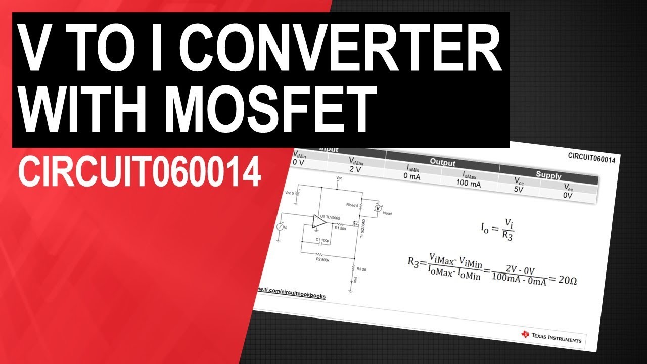 Voltage-to-current (V-I) converter circuit with MOSFET
