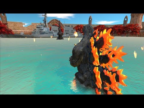 GODZILLA BURNING VS SHIN GODZILLA WATER UP ARENA - Animal Revolt Battle Simulator