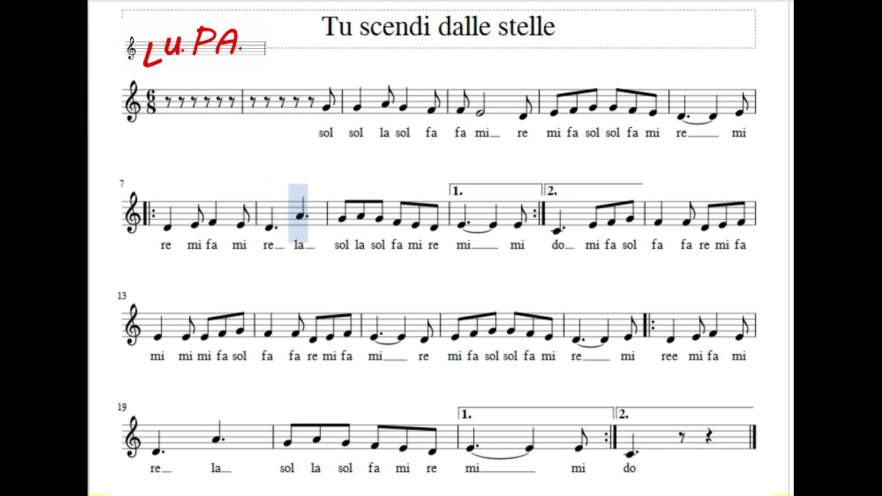 Tu scendi dalle stelle - Flauto dolce - Note - Spartito - Karaoke - Canto - Instrumental - Musica