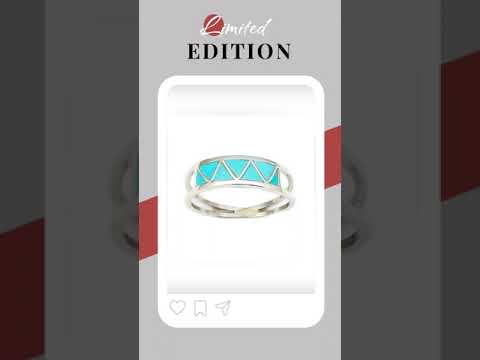 Zuni Turquoise Inlay Ring Sz 8 Sterling Signed Native American