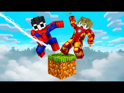 Locked on ONE BLOCK But We're SUPERHEROES in MINECRAFT!