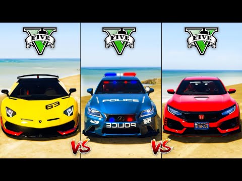 Lamborghini Aventador Svf vs Lexus Police vs Honda Civic - GTA 5 Car Mods Which is best?