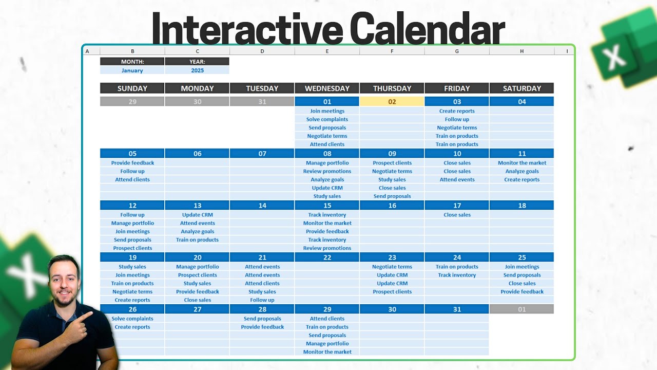 How to Make a Calendar to See Scheduled Tasks/Events in Excel