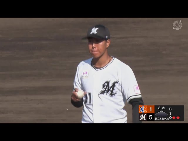 【ファーム】ズバッと3球三振!! マリーンズ・大谷輝龍が2回をパーフェクトに抑える!!  2024年4月16日 千葉ロッテマリーンズ 対 オイシックス新潟アルビレックスBC