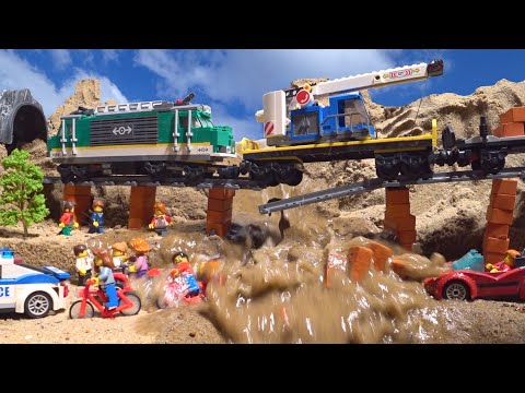 LEGO Train Set And Bridge Collapse - LEGO Dam Breach - Flood Disaster Experiment