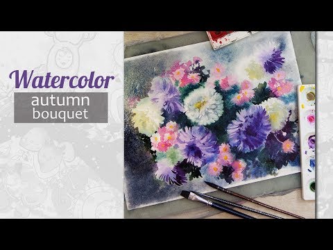 How to Paint an Autumn Bouquet. Watercolor Asters.