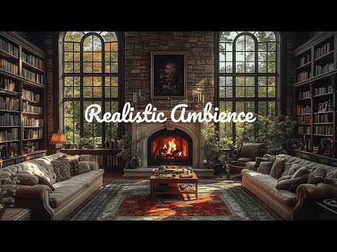 🔥 Live Cozy Library Fireplace Ambience (No Ads) – ASMR for Study & Sleep