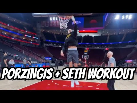 Kristaps Porzingis x Seth Curry run pick&roll at Warriors pregame Houston + Kerr on politics/college