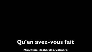 &quot;Qu&#39;en avez vous fait&quot; de Marceline Desbordes-Valmore : lecture