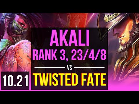AKALI vs TWISTED FATE (MID) | Rank 3, 23/4/8, Legendary | NA Challenger | v10.21