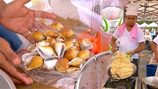 Dog conch Wing shell, Soft shell crab, Alive lobsters, King prawns, Crab fried rice | Street Food