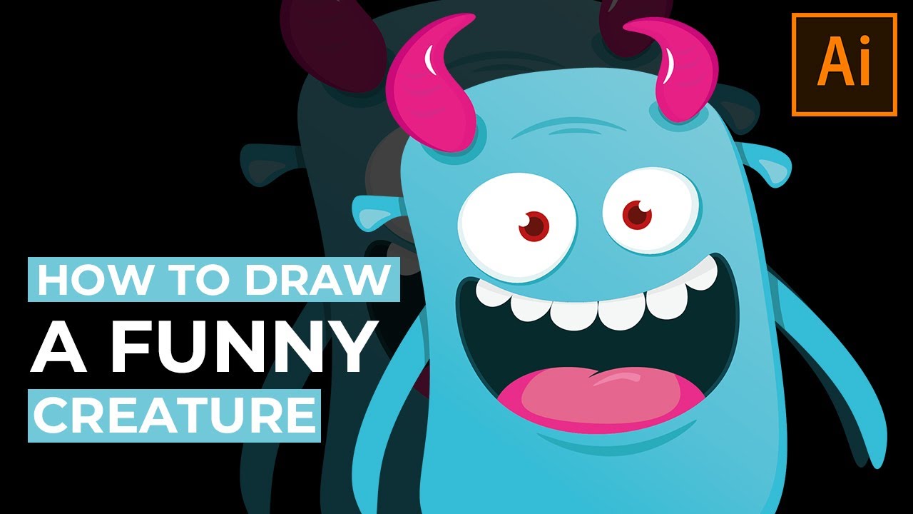 How to DRAW A FUNNY CREATURE / MONSTER in Adobe Illustrator, Tutorial, Speed drawing