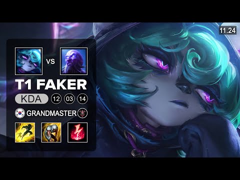 T1 Faker Vex Mid vs Ryze - KR Grandmaser - PreSeason 12 Patch 11.24