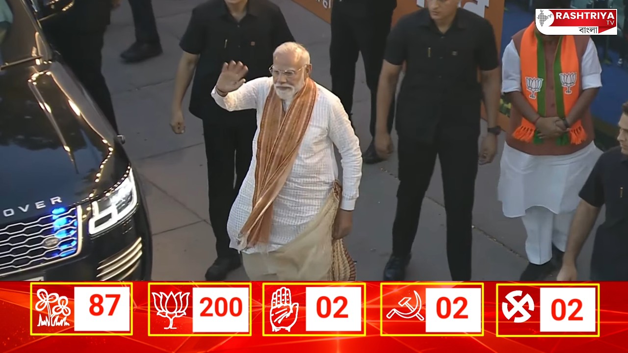 বঙ্গ জয়ের পরে ধুতি পাঞ্জাবি পড়ে দিল্লিতে বিজেপি দফতরে প্রধানমন্ত্রী | BJP | Narendra Modi