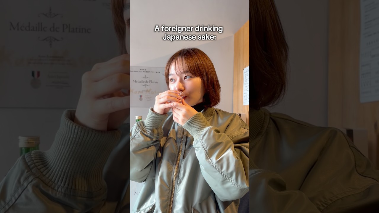 A foreigner drinking Japanese sake: