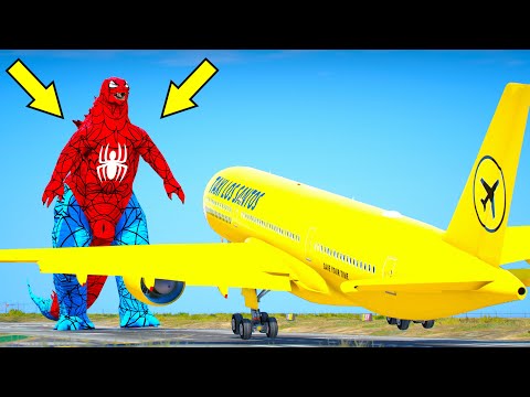 Airplane Crashes Into Godzilla Spider-Man In Grand Theft Auto 5