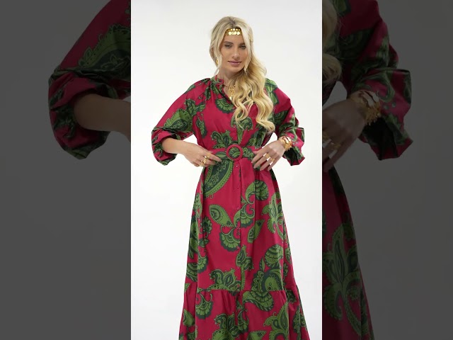 فستان ملمس قطني بالون الاحمر و الاخضر طويل 2025