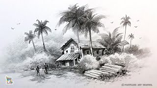 How to draw Easy Village Landscape Art by Pencil