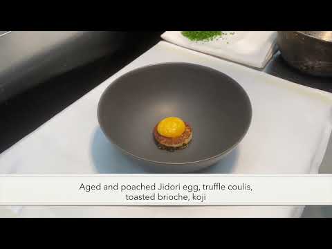 Aged and poached Jidori egg, truffle coulis, toasted brioche, koji with Chef Joseph Geiskopf at CIEL