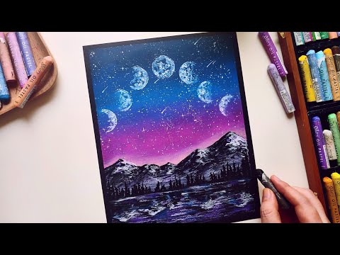 Oil Pastel Landscape #50 / Moon Phase Scenery _ Satisfying ASMR