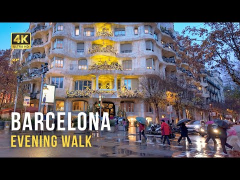 Barcelona, Spain 🌙 Evening Downtown Walk | 4K Walking Tour