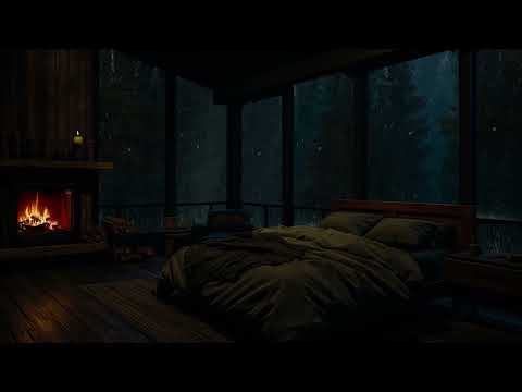 Calm Night Ambience🌧️Rainy Night on a Forest Retreat with Crackling Fireplace & Thunder for Sleeping