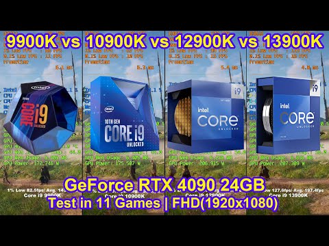 Intel 9900K vs 10900K vs 12900K vs 13900K + RTX 4090 - Test in 11 Games | FHD(1920x1080)