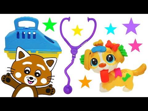 Pukkins leker med Play Doh hunden - Lek och lär dig färger - Lek med oss