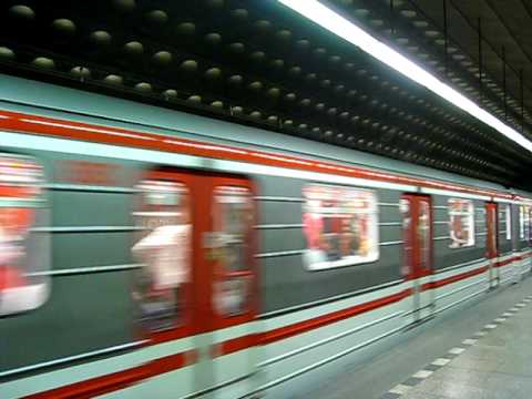Prague Metro pulls into Staroměstská Station