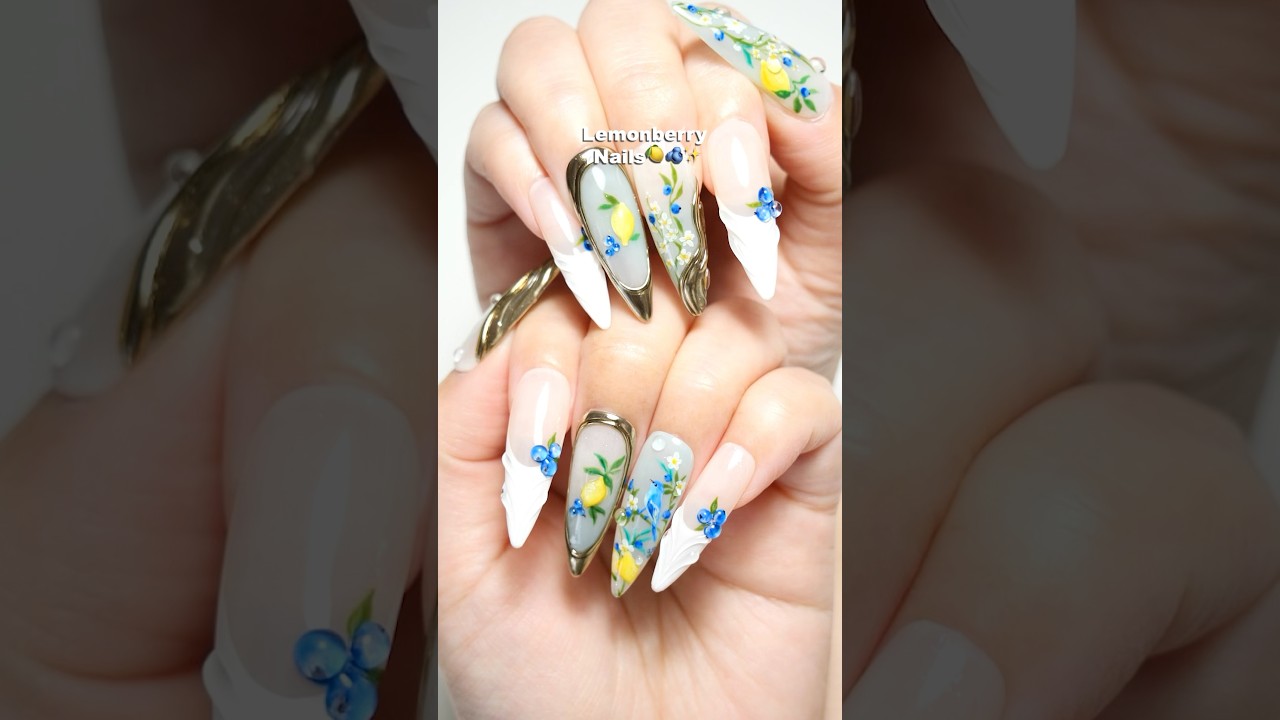 Lemon Berry Nails🍋🫐 #nails #nailart #naildesign #diynails #nailtutorial #asmr #springnailart