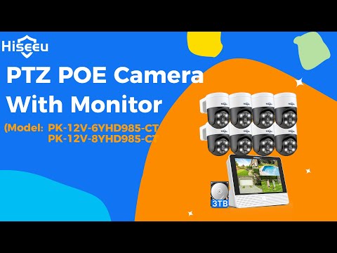 Hiseeu 4K PoE Security Camera System, w/ 10’’1 Monitor, 6Pcs 5MP PoE PTZ Security Cameras