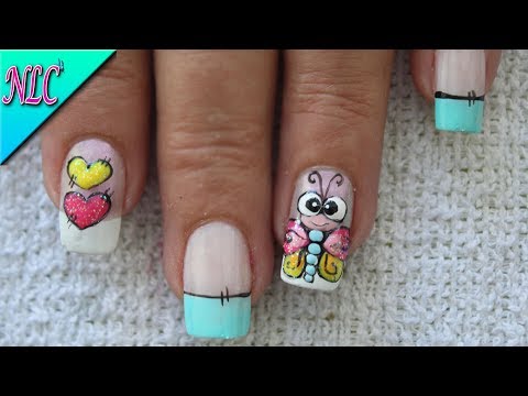 DECORACIÓN DE UÑAS LIBÉLULA Y CORAZONES♥ – DRAGON FLY NAIL ART – FRENCH NAIL ART – NLC
