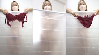 【はだか下着紹介】赤色レースのパンツ&ブラに生着替え♡