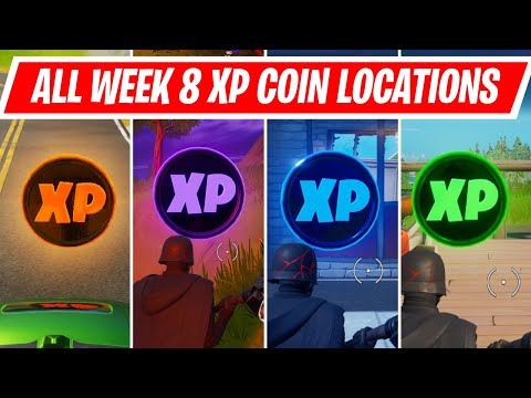 All Week 8 Gold, Purple, Blue and Green XP Coin Locations in Fortnite