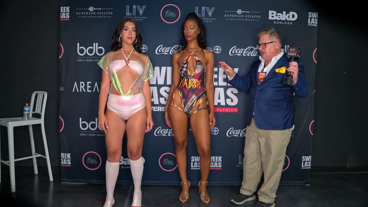 Models Autumn Rain in Pia Bolte & Tiffany Joy Conde in Sugarpuss Swim at AHF LVSW
