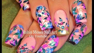 Nail Art! DIY PINK Flower nails! Diva Floral Nail Design Tutorial