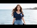 4k American AI Art Lookbook Model Video Standing On A Sea Beach