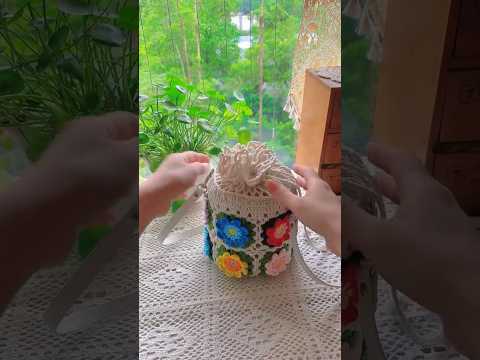 How to Crochet Granny Squares Bucket Storage Bag | Floral Granny Squares Handbag