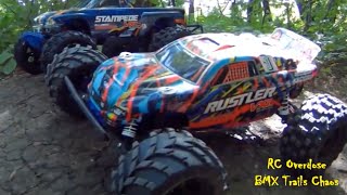 BASHING with NO FEAR (E-Maxx,Stampede,Rustler &amp;ECX Ruckus)BMX TRAIL JUMPS-RC Overdose
