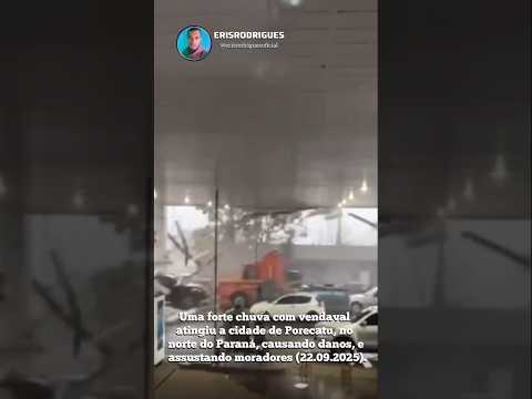 Uma chuva com vendaval atingiu a cidade de Porecatu, no norte do Paraná causando danos. #brasil