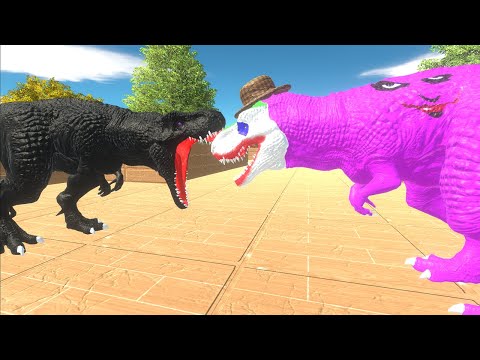 DARK T-REX VS MR JOKER T-REX DEATH RUN - Animal Revolt Battle Simulator